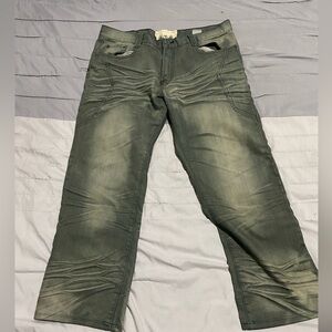 Green and black straight leg jeans